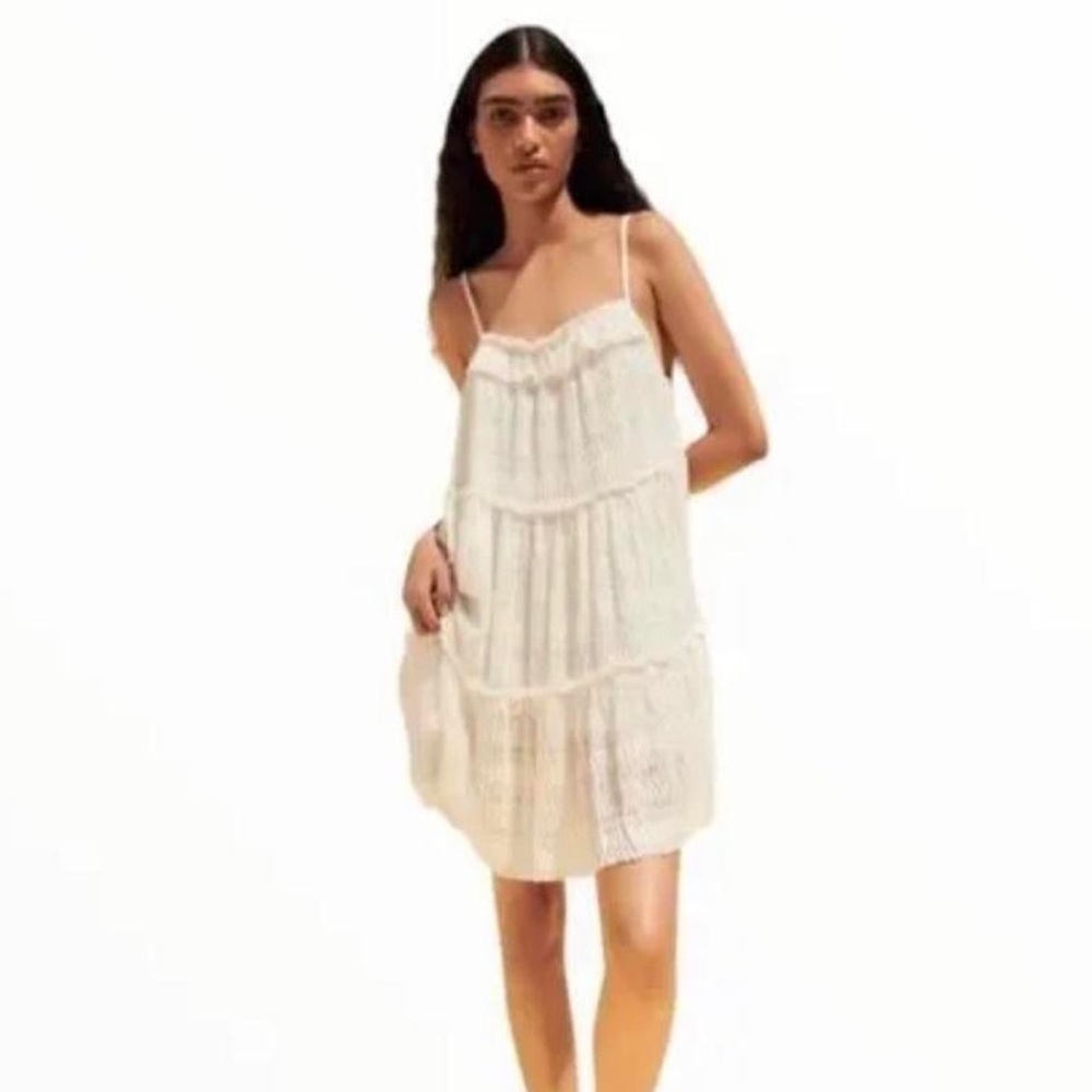 Zara Short Lace Ruffle White Mini dres